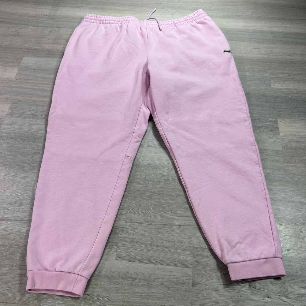 Lacoste Sweatpants Mens 3XL Pink Fleece Tapered Jogger Elastic Waist Pockets